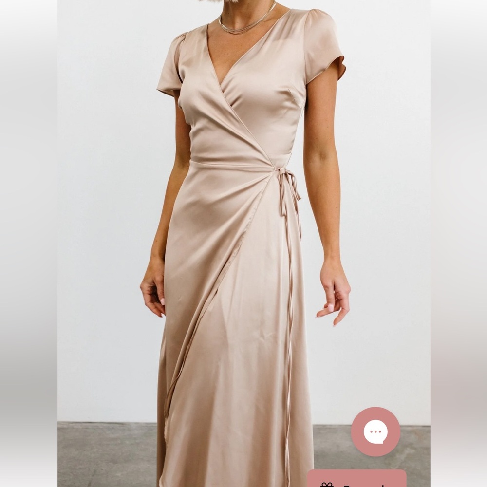 Baltic born Krystal satin wrap gown champagne size small